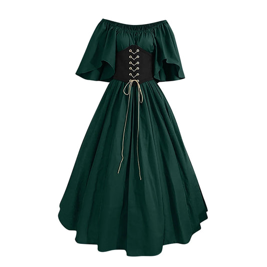 Renaissance Dress Women,Womens Renaissance Costumes Medieval Irish Traditional plus Size Dresses Ruffle over Dress Corset Retro Cosplay Gown