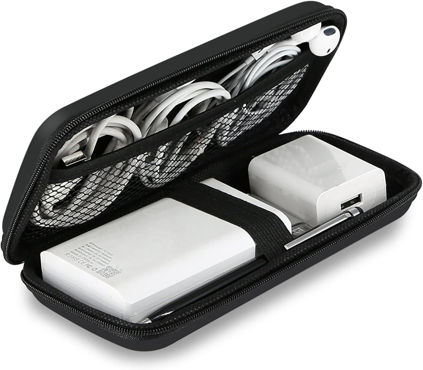 Electronics Organizer Travel Case Small Size Travel Essentials for Women Pouch Tech Purse Hard Protective Shockproof Carrying Charger Power Bank Cable Accessories, 6.5X3.2X1 in (Black)