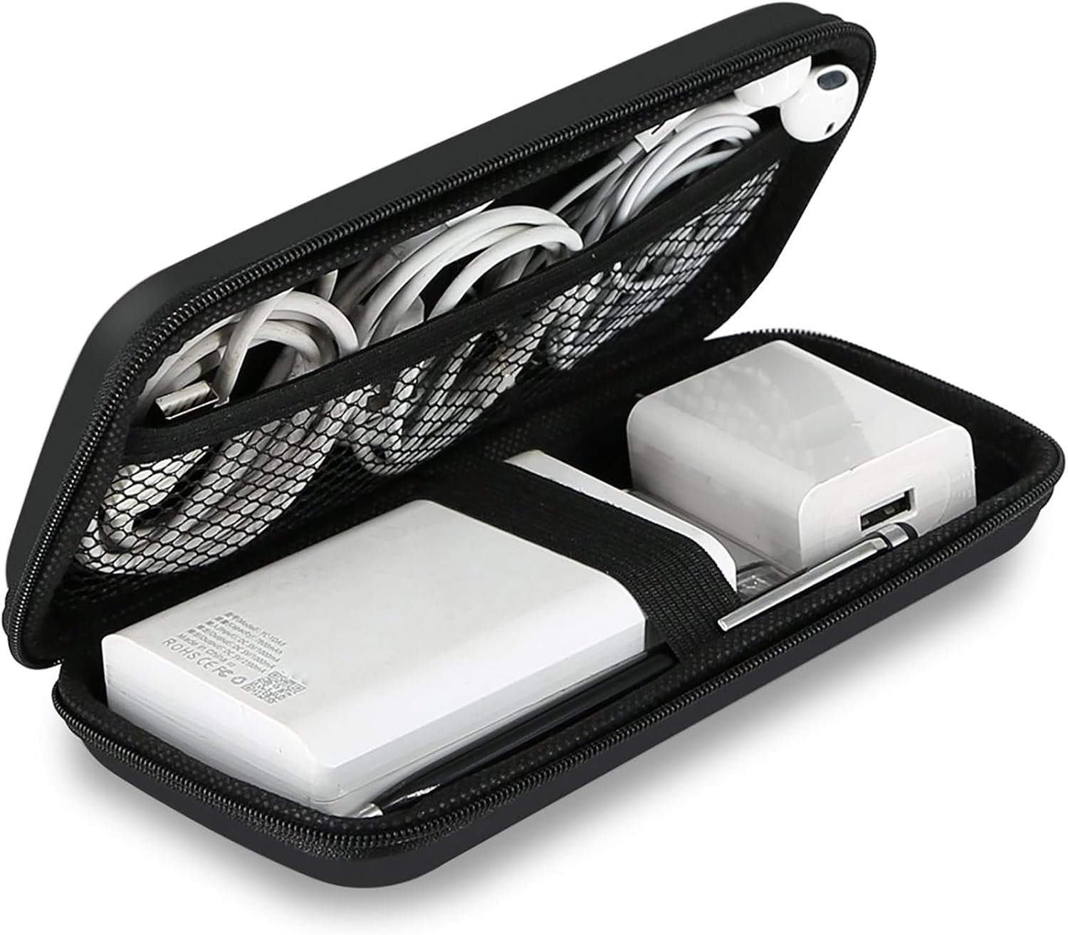 Electronics Organizer Travel Case Small Size Travel Essentials for Women Pouch Tech Purse Hard Protective Shockproof Carrying Charger Power Bank Cable Accessories, 6.5X3.2X1 in (Black)