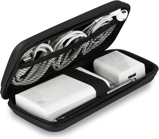 Electronics Organizer Travel Case Small Size Travel Essentials for Women Pouch Tech Purse Hard Protective Shockproof Carrying Charger Power Bank Cable Accessories, 6.5X3.2X1 in (Black)