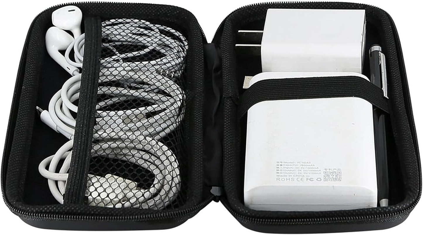 Electronics Organizer Travel Case Small Size Travel Essentials for Women Pouch Tech Purse Hard Protective Shockproof Carrying Charger Power Bank Cable Accessories, 6.5X3.2X1 in (Black)