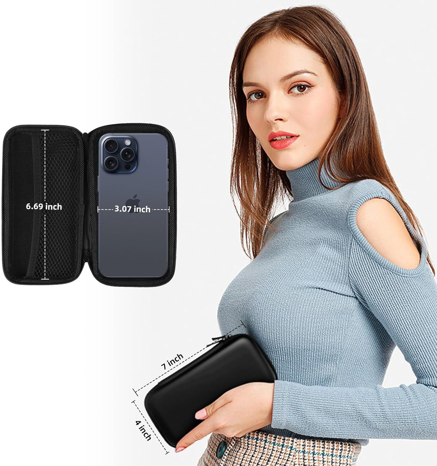 Electronics Organizer Travel Case Small Size Travel Essentials for Women Pouch Tech Purse Hard Protective Shockproof Carrying Charger Power Bank Cable Accessories, 6.5X3.2X1 in (Black)